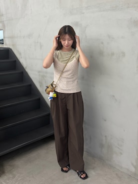 「select MOCA（セレクトモカ）のベーシックパイルTシャツ（Tシャツ/カットソー、ベージュ系）」を使った、maki012さん（レディース・161cm）の夏コーディネート