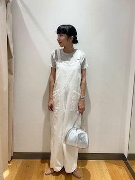 「アイテム（オールインワン・サロペット、ホワイト系）」を使った、hakoさん（レディース・163cm）の夏コーディネート