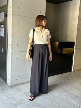 「THE CELL.（ザセルドット）のリネンブレンド　ドライタッチ　ポロニット　LINEN BLEND DRY TOUCH POLO KNIT（ポロシャツ、ホワイト系）」を使った、裕美さん（レディース・156cm）の夏コーディネート
