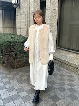 「ファーベスト」｜「アイテム（シャツワンピース）」を使った、裕美さん（レディース・156cm）の冬コーディネート