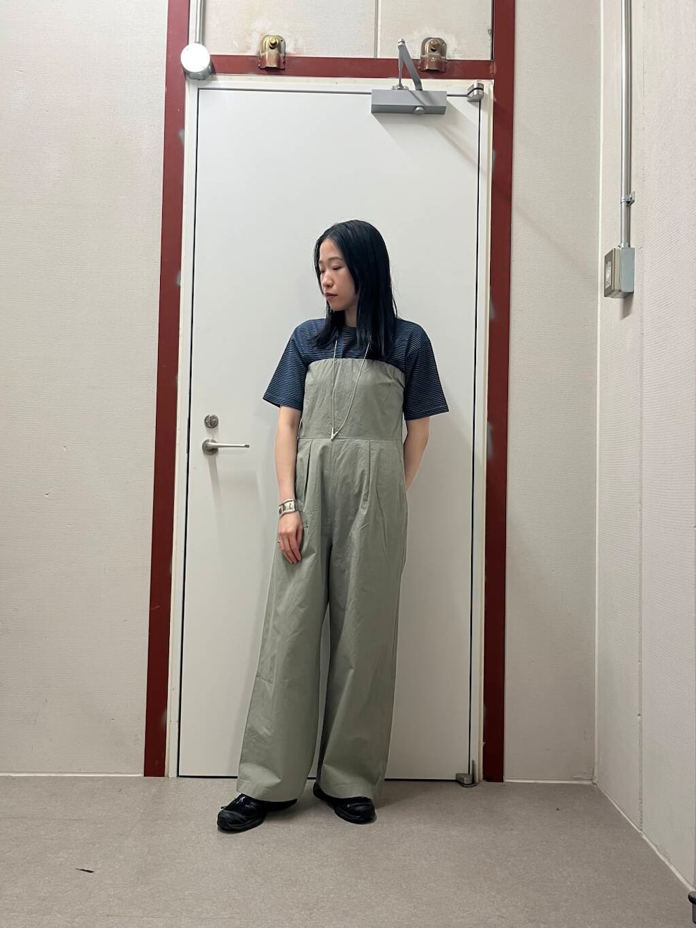 「FORK&SPOON、newarrival」｜「FORK&SPOONのFORK&SPOON　マルチカラーボーダーTシャツ（Tシャツ/カットソー、ブルー系）」を使った、pyonさん（レディース・161cm）の夏コーディネートの1枚目の写真