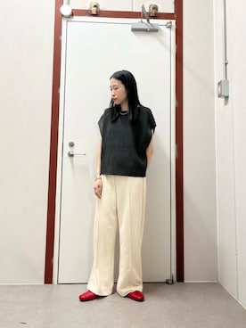 「URBAN RESEARCH DOORS（アーバンリサーチドアーズ）のリネンライクニットプルオーバー（ニット/セーター）」を使った、pyonさん（レディース・161cm）の夏コーディネート