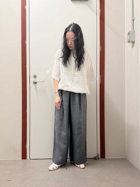「かぐれ（カグレ）のフリルスリーブプルオーバー（シャツ/ブラウス、ホワイト系）」を使った、pyonさん（レディース・161cm）の春コーディネート