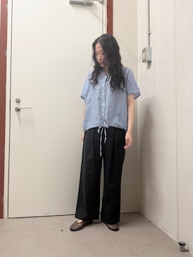 「URBAN RESEARCH DOORS（アーバンリサーチドアーズ）のリネンフレンチスリーブドロストブラウス（シャツ/ブラウス、その他）」を使った、pyonさん（レディース・161cm）の夏コーディネート