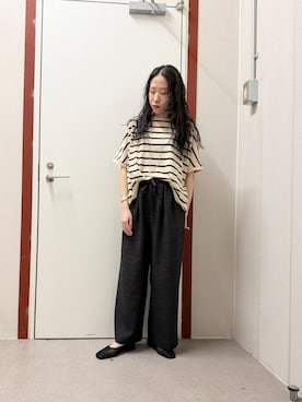 「URBAN RESEARCH DOORS（アーバンリサーチドアーズ）のブークレボーダープルオーバー（Tシャツ/カットソー、ホワイト系）」を使った、pyonさん（レディース・161cm）の夏コーディネート