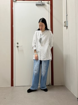 「FORK&SPOON（フォークアンドスプーン）のFORK&SPOON　バンドカラーダブルクロスシャツ（シャツ/ブラウス）」を使った、pyonさん（レディース・161cm）の秋コーディネート