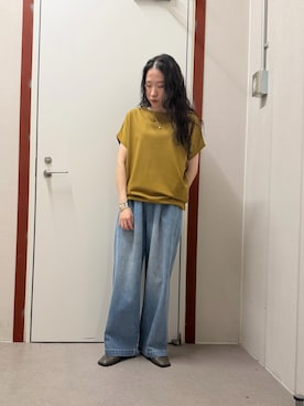 「URBAN RESEARCH DOORS（アーバンリサーチドアーズ）のドライコットンボートネックプルオーバー（Tシャツ/カットソー、グリーン系）」を使った、pyonさん（レディース・161cm）の夏コーディネート