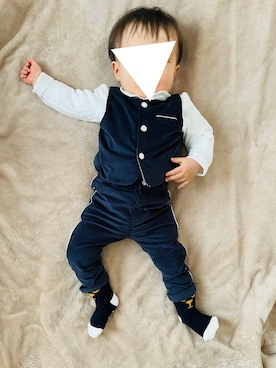 「PETIT BATEAU（プチバトー）のアイテム（パンツ）」を使った、Neckさん（キッズ・70cm）の冬コーディネート