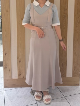 「MISCH MASCH（ミッシュマッシュ）の2026春夏新作 レースシャツレイヤード風スキッパーニット（ニット/セーター、グリーン系）」を使った、天王寺ミオ本館店さん（レディース・151cm）の春コーディネート