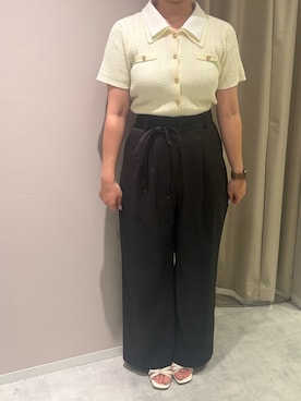 「MISCH MASCH（ミッシュマッシュ）の2026春夏新作 細リボンベルト付き2タックワイドパンツ（その他パンツ、ブラック系）」を使った、天王寺ミオ本館店さん（レディース・164cm）の夏コーディネート