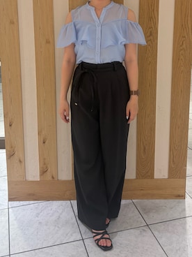 「MISCH MASCH（ミッシュマッシュ）の2026春夏新作 細リボンベルト付き2タックワイドパンツ（その他パンツ、ブラック系）」を使った、天王寺ミオ本館店さん（レディース・164cm）の夏コーディネート