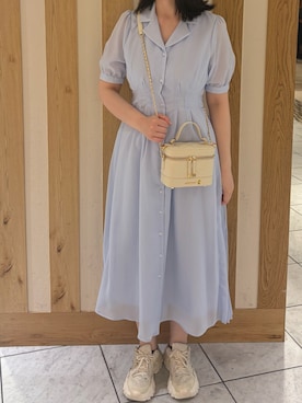 「MISCH MASCH（ミッシュマッシュ）の2026春夏新作 サイドプリーツテーラーワンピース（ワンピース、ブルー系）」を使った、天王寺ミオ本館店さん（レディース・151cm）の春コーディネート