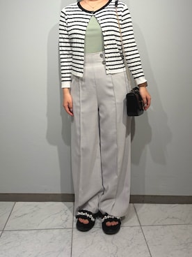 「MISCH MASCH（ミッシュマッシュ）の2026春夏新作 シアートリミングタンクトップ（タンクトップ、グリーン系）」を使った、天王寺ミオ本館店さん（レディース・151cm）の春コーディネート