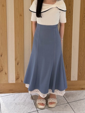 「MISCH MASCH（ミッシュマッシュ）の2026春夏新作 アシメリボン2way配色ケープニット（ニット/セーター、ホワイト系）」を使った、天王寺ミオ本館店さん（レディース・151cm）の春コーディネート