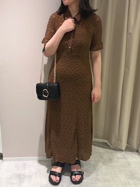 「MISCH MASCH（ミッシュマッシュ）の2026春夏新作 キャミ付きポロ襟カットレースワンピース（ワンピース、ブラウン系）」を使った、天王寺ミオ本館店さん（レディース・164cm）の夏コーディネート