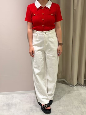 「MISCH MASCH（ミッシュマッシュ）の2026春夏新作 一部店舗限定 リボンモチーフデニムワイドパンツ（その他パンツ、ホワイト系）」を使った、天王寺ミオ本館店さん（レディース・164cm）の春コーディネート