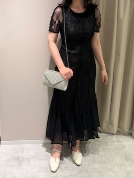 「MISCH MASCH（ミッシュマッシュ）のレースギャザーディテールワンピース【結婚式/オケージョン/パーティー/S・M・TALLサイズ】/MO33O01（ドレス、ブラック系）」を使った、天王寺ミオ本館店さん（レディース・164cm）の春コーディネート