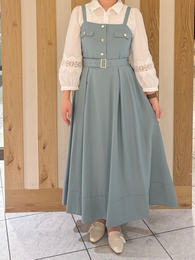 「MISCH MASCH（ミッシュマッシュ）の2026春夏新作 フラップ付きジャンスカ（ジャンパースカート、グリーン系）」を使った、天王寺ミオ本館店さん（レディース・151cm）の春コーディネート