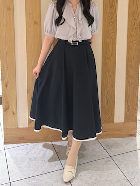 「MISCH MASCH（ミッシュマッシュ）の2026春夏新作 ラッフルフリル5分袖ブラウス（シャツ/ブラウス、ブルー系）」を使った、天王寺ミオ本館店さん（レディース・151cm）の春コーディネート