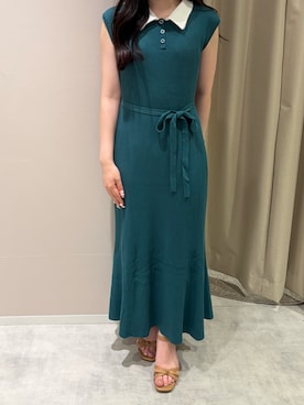「MISCH MASCH（ミッシュマッシュ）の2026春夏新作 ポロ襟マーメイドニットワンピース（ワンピース、グリーン系）」を使った、天王寺ミオ本館店さん（レディース・164cm）の春コーディネート