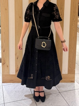 「MISCH MASCH（ミッシュマッシュ）の2026春夏新作 開襟レースシャツワンピース（ワンピース、ブラック系）」を使った、天王寺ミオ本館店さん（レディース・151cm）の春コーディネート