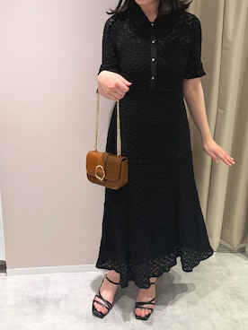 「MISCH MASCH（ミッシュマッシュ）の2026春夏新作 キャミ付きポロ襟カットレースワンピース（ワンピース、ブラック系）」を使った、天王寺ミオ本館店さん（レディース・164cm）の春コーディネート