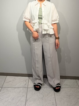 「MISCH MASCH（ミッシュマッシュ）の2026春夏新作 シアートリミングタンクトップ（タンクトップ、グリーン系）」を使った、天王寺ミオ本館店さん（レディース・151cm）の春コーディネート