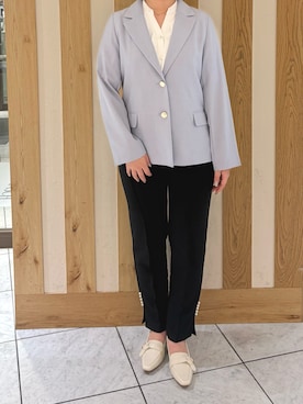 「MISCH MASCH（ミッシュマッシュ）の2026春夏新作 ラッフルフリル5分袖ブラウス（シャツ/ブラウス、ホワイト系）」を使った、天王寺ミオ本館店さん（レディース・151cm）の春コーディネート