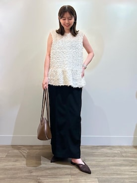 「ADD CULUMN（アドカラム）のＦＩＧＲＥトートバッグ（トートバッグ、ブラウン系）」を使った、TAKAKURAさん（レディース・155cm）の夏コーディネート