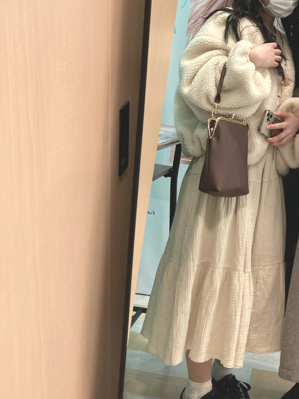 「お出かけコーデ、春コーデ、低身長コーデ、モイテュット、もいぴく、moitytto、低身長女子、春服」｜「moi tyttoのガーゼティアードAラインワンピース（ワンピース、ベージュ系）」を使った、たろうさん（レディース・152cm）の春コーディネートの1枚目の写真