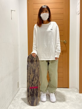 「秋先取りコーデ」｜「アイテム（Tシャツ/カットソー）」を使った、MAUさん（レディース・158cm）の夏コーディネート