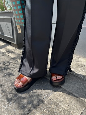 「RODE SKO（ロデスコ）のTEMPERATE　ENZOクリアカラーサンダル（サンダル、ブラウン系）」を使った、MINAMIさん（レディース・153cm）の春コーディネート