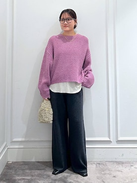 「BABYLONE（バビロン）のカラーネップニット（ニット/セーター）」を使った、anriさん（レディース・157cm）の秋コーディネート