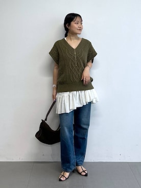 「BABYLONE（バビロン）のフィブリルフリルノースリブラウス（シャツ/ブラウス、ホワイト系）」を使った、anriさん（レディース）の夏コーディネート