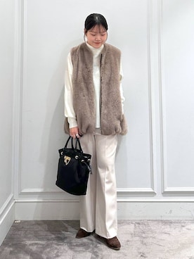 「BABYLONE（バビロン）のハイネックポンチョニット（ニット/セーター）」を使った、anriさん（レディース・157cm）の秋コーディネート