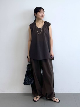 「LAUREN（ローレン）の【LAUREN RALPH LAUREN】FLIP FLOP フラットサンダル（スリッポン、ブラック系）」を使った、anriさん（レディース）の夏コーディネート