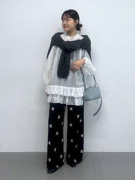 「BABYLONE（バビロン）のカラーネップニット（ニット/セーター）」を使った、anriさん（レディース・157cm）の冬コーディネート