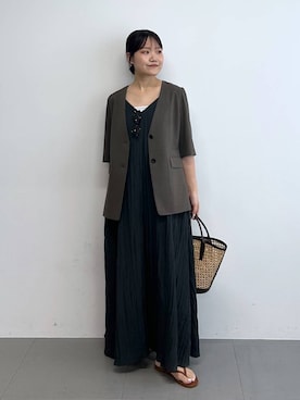 「BABYLONE（バビロン）の2WAYフレアキャミワンピース（ワンピース、ブラック系）」を使った、anriさん（レディース）の夏コーディネート