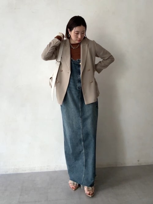 DOUDOU裾フリンジデニムジャンスカグレー