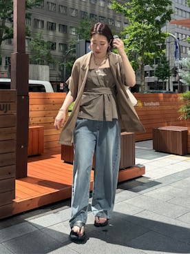 「アイテム（テーラードジャケット、ブラウン系）」を使った、yuさん（レディース・162cm）の夏コーディネート