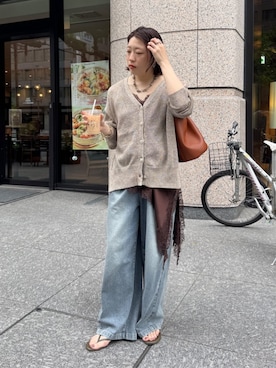 「DouDou（ドゥドゥ）のデニムワイドイージーパンツ（デニムパンツ、ブルー系）」を使った、yuさん（レディース・162cm）の春コーディネート