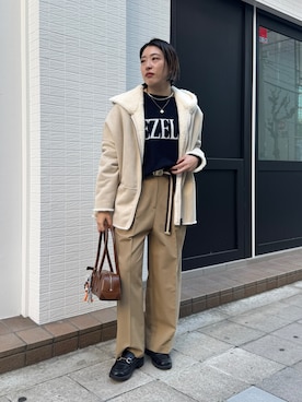 「ボストンバッグ」｜「アイテム（その他アウター）」を使った、yuさん（レディース・162cm）の冬コーディネート