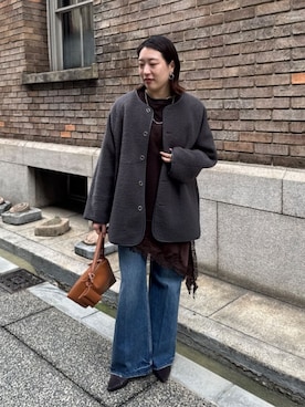 「DouDou（ドゥドゥ）のリバーシブルボアコート（その他アウター）」を使った、yuさん（レディース・162cm）の秋コーディネート