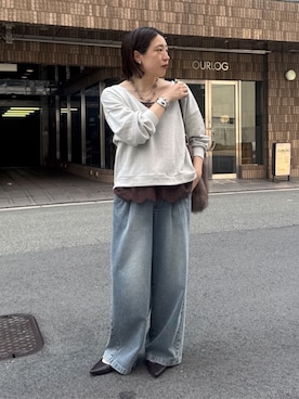 「DouDou（ドゥドゥ）の【新色追加】スカラレースキャミ（シャツ/ブラウス）」を使った、yuさん（レディース・162cm）の夏コーディネート