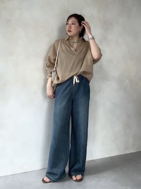 「DouDou（ドゥドゥ）のさざれネックレス（ネックレス、ブルー系）」を使った、yuさん（レディース・162cm）の春コーディネート