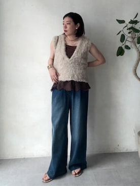 「DouDou（ドゥドゥ）の【新色追加】スカラレースキャミ（シャツ/ブラウス）」を使った、yuさん（レディース・162cm）の秋コーディネート