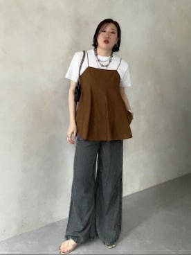 「DouDou（ドゥドゥ）のリヨセルデニムポケットイージーパンツ（デニムパンツ、ブラック系）」を使った、yuさん（レディース・162cm）の春コーディネート