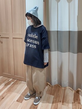 「Samansa Mos2（サマンサ モスモス）のロゴ刺繍Tシャツ（Tシャツ/カットソー）」を使った、*＊𝕪𝕦𝕜𝕒＊*さん（レディース・149cm）の春コーディネート