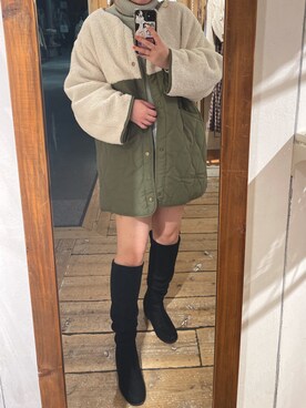 「OLIVE des OLIVE（オリーブデオリーブ）のアイテム（ノーカラーコート）」を使った、yuzuさん（レディース・162cm）の冬コーディネート