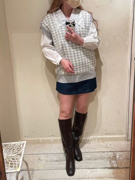 「チドリ柄」｜「アイテム（ブーツ）」を使った、yuzuさん（レディース・162cm）の冬コーディネート